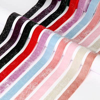 qualidade  Shinny Glitter Silver Gold Velvet Ribbon 10mm-38mm Luxury Velvet Ribbon fábrica