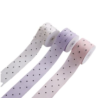 qualidade  25mm-50mm Organza Ribbon With Dot Pattern Printed Polyester Organza Ribbon OEM Eco Friendly fábrica
