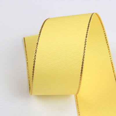 2.5cm Poliéster de borda de ouro de face dupla fita de grãos grosseiros para árvore de Natal e alças de saco
