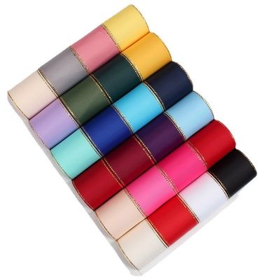 2.5cm Poliéster de borda de ouro de face dupla fita de grãos grosseiros para árvore de Natal e alças de saco
