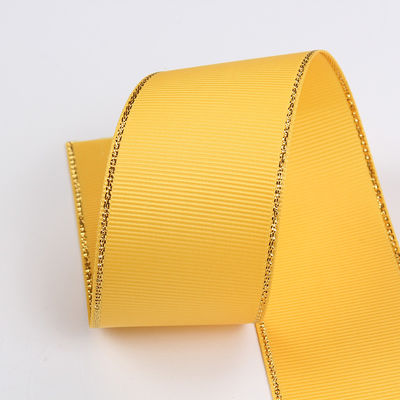 2.5cm Poliéster de borda de ouro de face dupla fita de grãos grosseiros para árvore de Natal e alças de saco