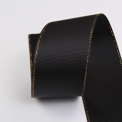 2.5cm Poliéster de borda de ouro de face dupla fita de grãos grosseiros para árvore de Natal e alças de saco