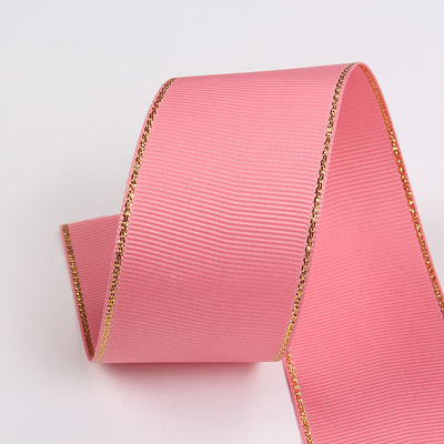 2.5cm Poliéster de borda de ouro de face dupla fita de grãos grosseiros para árvore de Natal e alças de saco