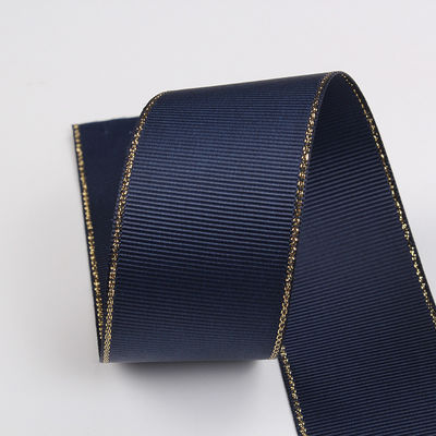 2.5cm Poliéster de borda de ouro de face dupla fita de grãos grosseiros para árvore de Natal e alças de saco