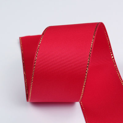 2.5cm Poliéster de borda de ouro de face dupla fita de grãos grosseiros para árvore de Natal e alças de saco