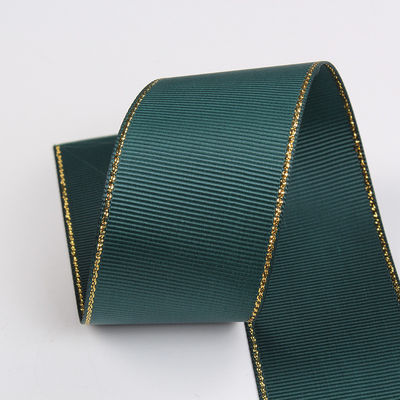 2.5cm Poliéster de borda de ouro de face dupla fita de grãos grosseiros para árvore de Natal e alças de saco