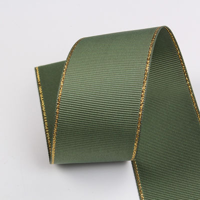 2.5cm Poliéster de borda de ouro de face dupla fita de grãos grosseiros para árvore de Natal e alças de saco