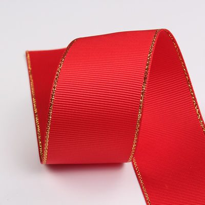 2.5cm Poliéster de borda de ouro de face dupla fita de grãos grosseiros para árvore de Natal e alças de saco