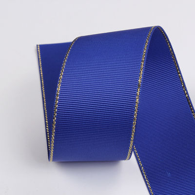 2.5cm Poliéster de borda de ouro de face dupla fita de grãos grosseiros para árvore de Natal e alças de saco