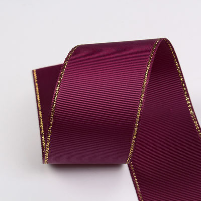 2.5cm Poliéster de borda de ouro de face dupla fita de grãos grosseiros para árvore de Natal e alças de saco