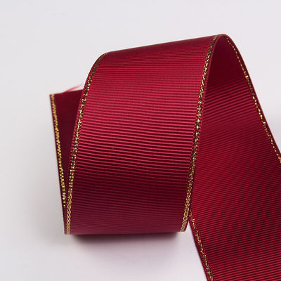 2.5cm Poliéster de borda de ouro de face dupla fita de grãos grosseiros para árvore de Natal e alças de saco