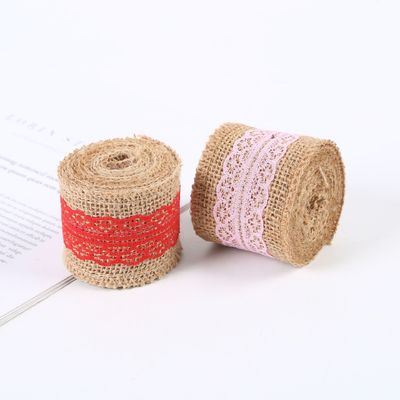 Faixa de barbante rosa de 65 mm com renda de 10 metros
