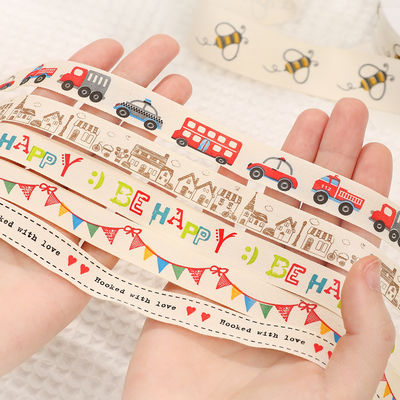 Fita de presente personalizada de desenhos animados 1cm-2,5cm Fita de impressão animal Branco