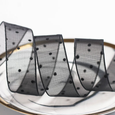 10mm-60mm Dot Velvet Wired Ribbon Embroidery duplo lado de veludo