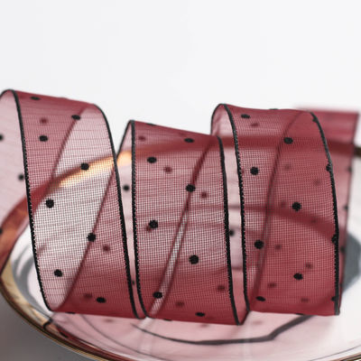 10mm-60mm Dot Velvet Wired Ribbon Embroidery duplo lado de veludo