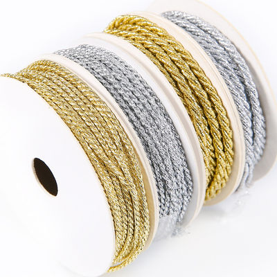 Corda de poliéster trançada de ouro e prata, de 5 mm, de 3 fios.