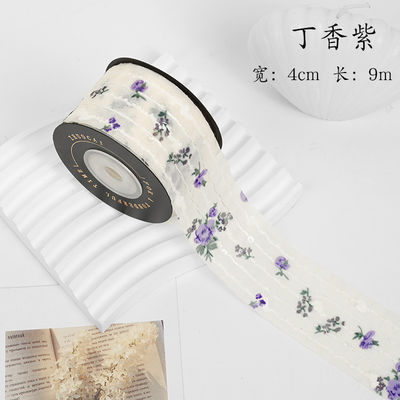 Flor Impressa Faixa de Organza Personalizada 4cm Flora Marfim Faixa de Organza