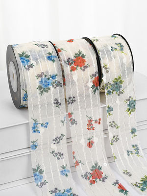 Flor Impressa Faixa de Organza Personalizada 4cm Flora Marfim Faixa de Organza
