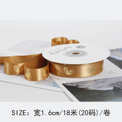 16mm Heart Pattern Gold Foil Impressed Ribbon para embalagem e decoração de presentes