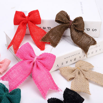 8cm*11cm Jute Ribbon Bow Green Rose Decorative Burlap Ribbon Bow