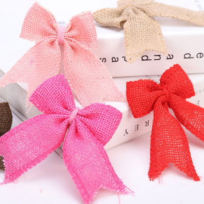 8cm*11cm Jute Ribbon Bow Green Rose Decorative Burlap Ribbon Bow