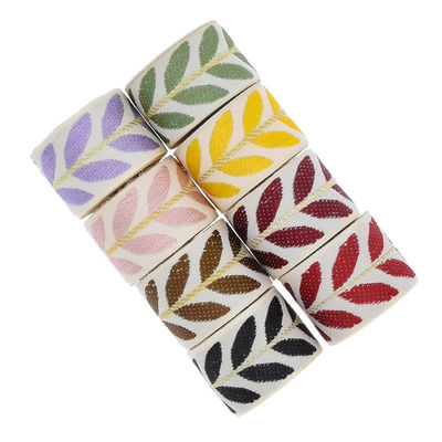 25 mm * 2y Jacquard Leaf Ribbon Eco Friendly Ribbon de Natal com fio