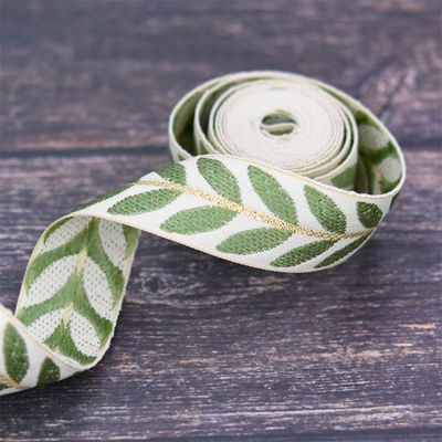 25 mm * 2y Jacquard Leaf Ribbon Eco Friendly Ribbon de Natal com fio
