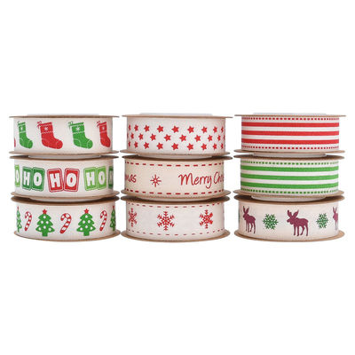 15mm*3y fita de presente de Natal fita de algodão branco impressa para presentes