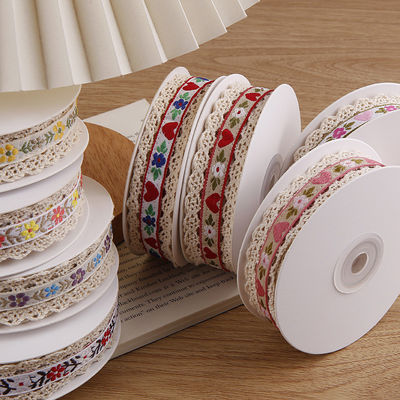 2.5cm Faixa de Jacquard Flroal bordado de renda embalagem de presente Faixa de poliéster para embalagem