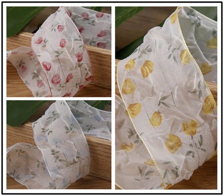 Faixa de Organza de 40 mm 50 mm com fita de poliéster impressa floral OEM Eco Friendly