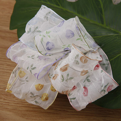 Faixa de Organza de 40 mm 50 mm com fita de poliéster impressa floral OEM Eco Friendly