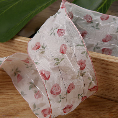 Faixa de Organza de 40 mm 50 mm com fita de poliéster impressa floral OEM Eco Friendly
