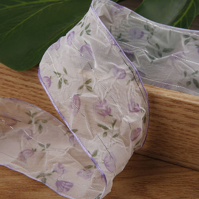 Faixa de Organza de 40 mm 50 mm com fita de poliéster impressa floral OEM Eco Friendly