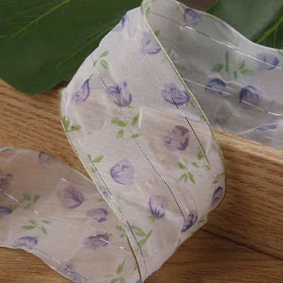 Faixa de Organza de 40 mm 50 mm com fita de poliéster impressa floral OEM Eco Friendly