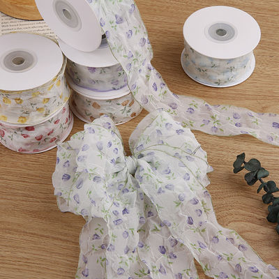 Faixa de Organza de 40 mm 50 mm com fita de poliéster impressa floral OEM Eco Friendly