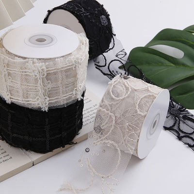 Lente de malha de poliéster brilhante de 50 mm com fita de jacquard floral