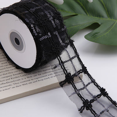 Lente de malha de poliéster brilhante de 50 mm com fita de jacquard floral