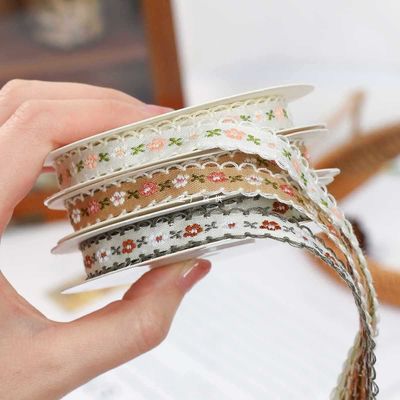 15mm*50y Faixa de algodão floral Pastoral Torta de panificação Faixa de arco de bricolage Material de decoração Faixa de flores Buquete de embalagem