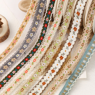 15mm*50y Faixa de algodão floral Pastoral Torta de panificação Faixa de arco de bricolage Material de decoração Faixa de flores Buquete de embalagem